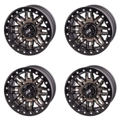 (4 Pack) 4/137 Tusk Teton Beadlock Wheel 14x7 5.0 + 2.0 Smoke/Black For Can-Am Commander 800R DPS 2014-2020
