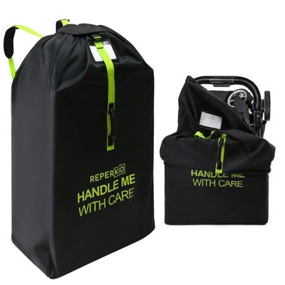 reperkid Large Stroller Bag for Airplane Travel, Black & Green, 47" H x 24" W x 15" D, Fits Most Large, Single, Double, Jogging Strollers Premium Waterproof Cover, Adjustable Shoulder Straps
