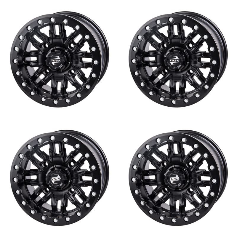 (4 Pack) 4/137 Tusk Nebo Beadlock Wheel 14x7 5.0 + 2.0 Matte Black For CAN-AM Maverick X3 X RC Turbo RR 72 Inch 2020-2024