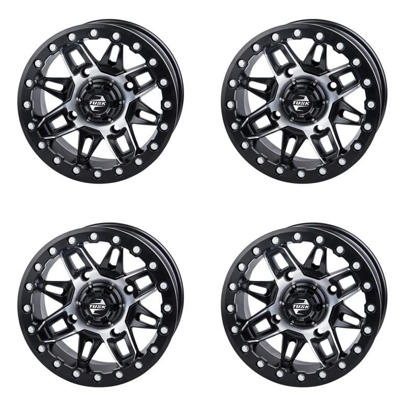 (4 Pack) 4/156 Tusk Wasatch Beadlock Wheel 14x7 4.0 + 3.0 Machined/Black For Polaris RZR XP 4 Turbo EPS 2016-2021