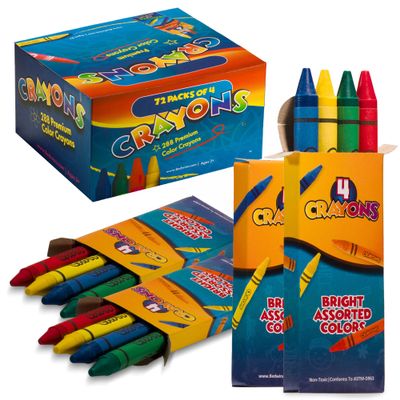 Bedwina Bulk Crayons - 288 Crayons - (Case of 72 4-Packs) Premium Coloring Colors for Kids and Toddlers, Non-Toxic, for Party Favors, Restaurants, Prizes, Goody Bags, Stocking Stuffers