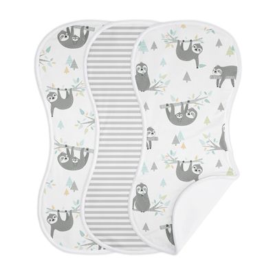 Sweet Jojo Designs Blue Jungle Sloth Baby Boy Girl Absorbent Burp Cloths Infant Newborn Turquoise Grey and Green Tropical Gender Neutral Botanical Leaf Rainforest Animal 3 Pack Set Dribble Drool