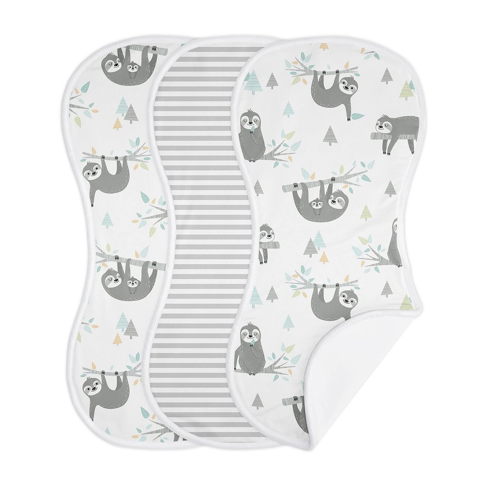 Sweet Jojo Designs Blue Jungle Sloth Baby Boy Girl Absorbent Burp Cloths Infant Newborn Turquoise Grey and Green Tropical Gender Neutral Botanical Leaf Rainforest Animal 3 Pack Set Dribble Drool
