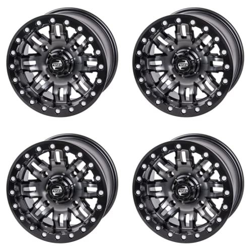 (4 Pack) 4/137 Tusk Teton Beadlock Wheel 14x7 4.0 + 3.0 Gun Metal/Black For Can-Am Maverick X3 X RC Turbo RR 72 Inch 2020-2024