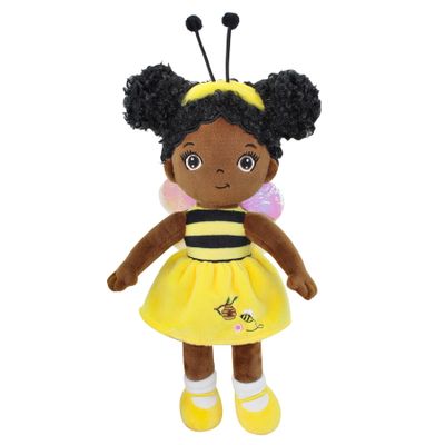 Black Baby Doll,Blacks Dolls African American Stuffed Toy,12 Rag Dolls for Girls Soft Gifts,Brown Doll Fairy Baby Toy plush toys for Christmas Birthday Party(SMALL-BLACK BEE)