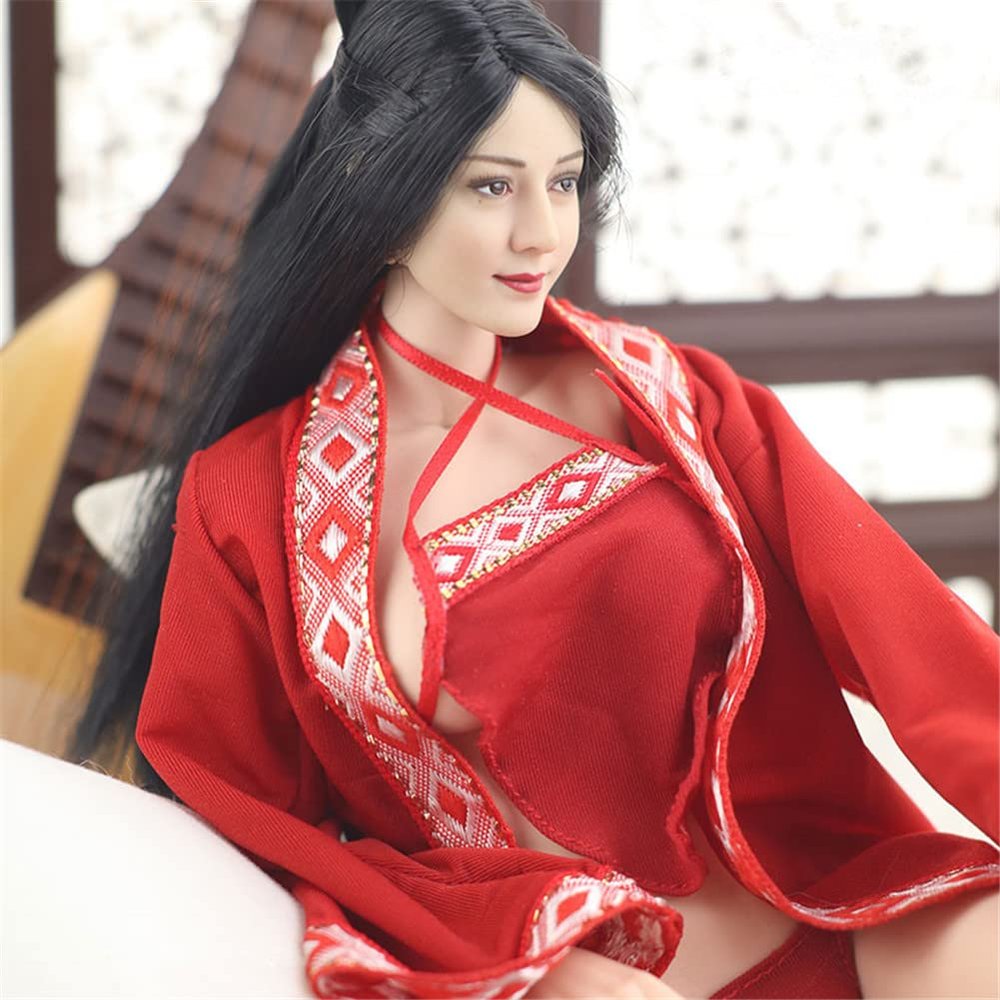 1/6 Scale Female Clothes,Female Ancient Nightgown Robe Clothing Han Costume for 12inch PH TBL JO Action Figure Body (Red)