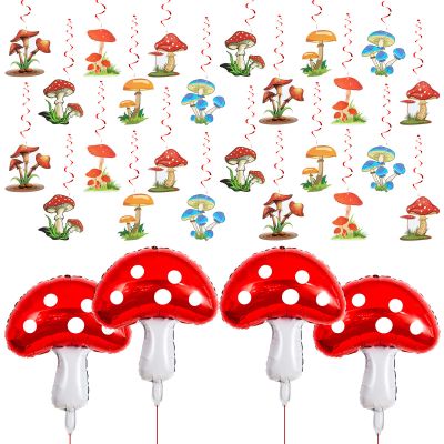 28 Pcs Mushroom Birthday Party Decorations Hanging Swirls Foil Balloons 31 x 21 Inch Air Floating Balloon Fairy Wonderland Party Supplies Forest Plant Theme Wall Decor for Boys Girls Birthday