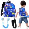 Accmor Toddler Backpack Leash with Anti Lost Wrist Link, Cute Mini Child Walking Harnesses Keep Kids Close Back Pack Rope Tether Rein for Baby Boys (Blue/Dino) view 1