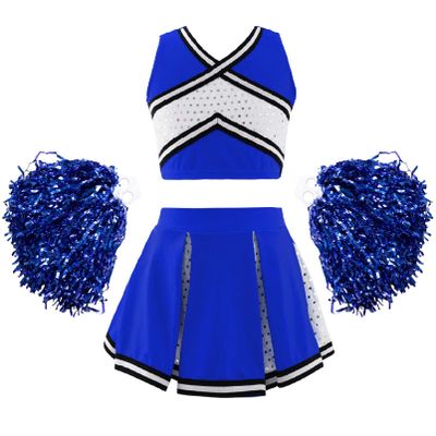 Aislor Girl's Cheer Leader Costume Cheerleading Uniform Fancy Dress Outfit Cosplay Halloween Costume with Pom Poms 2 Royal Blue 14 Years