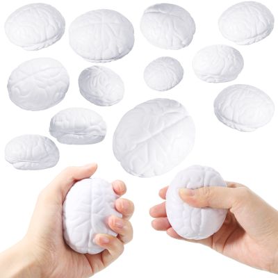 Leitee 12 Pcs Brain Stress Balls Bulk Large Brain PU Hand Muscle Exercise Pressure Ball Funny Stress Relief for Adult Improving Grip Strength Prop(White)