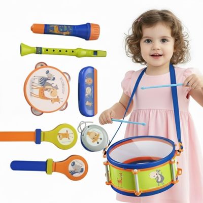 LITTLE FUN TIMES Toddler Musical Instruments Toys, Kids Drum Set, Percussion, Harmonica, Maraca, Flute, Tambourine, Birthday Gifts for 18 Months Olds Ages 2 3 4 5 Years Boys Girls Children, 9 Pcs