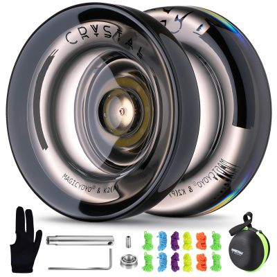 MAGICYOYO K2 Crystal Black Yoyo Professional, Responsive Yoyo for Kids Beginners with Extra Unresponsive Yo Yo Bearing, Pro Plastic Trick Yo Yo for Adults+12 Stings+Bearing Removal Tool+Storage Bag