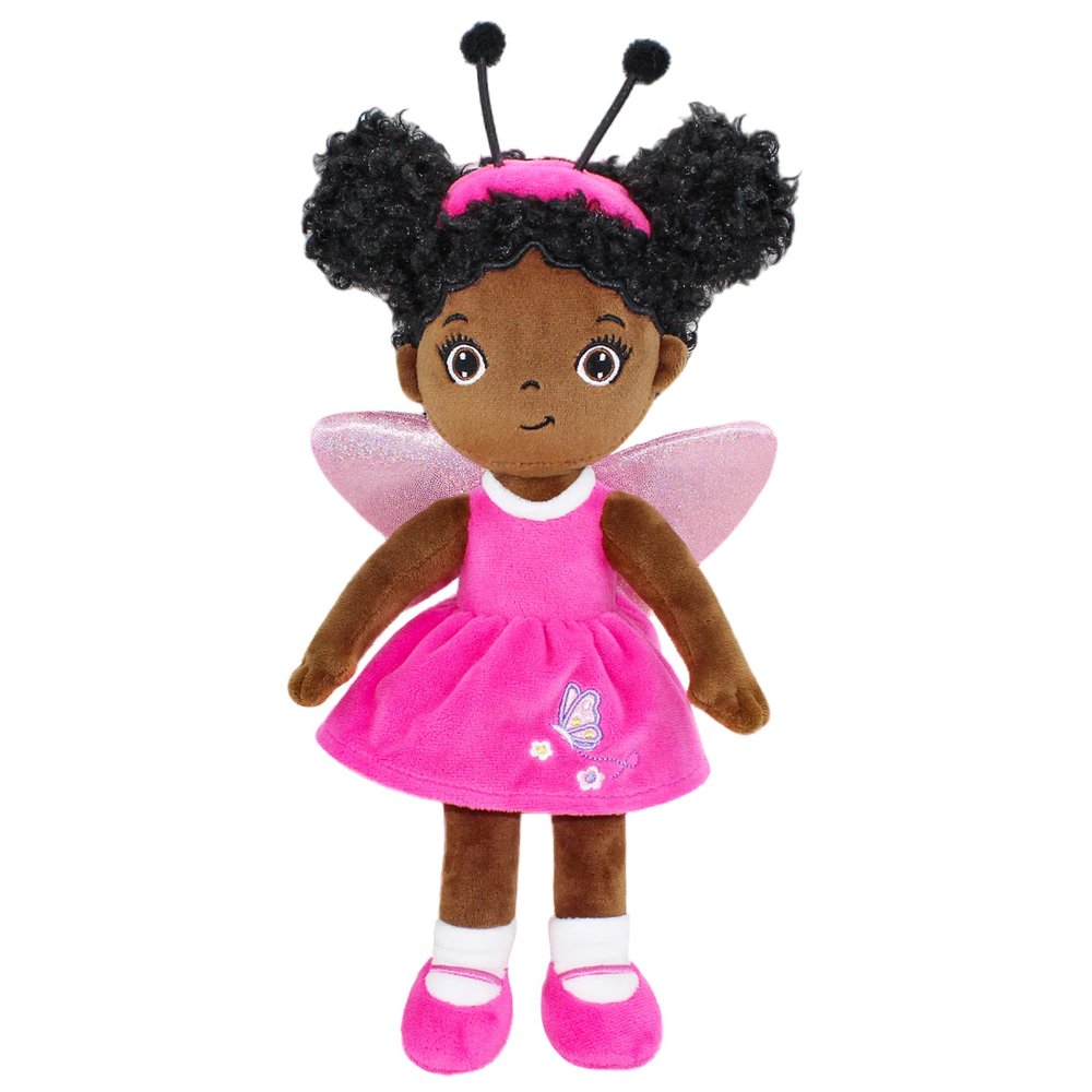 JUSTQUNSEEN Black Baby Doll,Blacks Dolls African American Stuffed Toy,12 Rag Dolls for Girls Soft Gifts,Brown Doll Fairy Baby Toy Plush Toys for Christmas Birthday Party(Small-Black Butterfly)