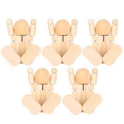 5Pcs Wooden Robot Doll, Christmas Decoration Wooden Doll, Hand Made Creative Crafts, for DIY Craft Art, Kids Painting