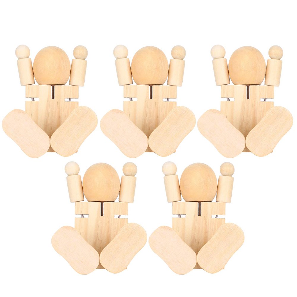5Pcs Wooden Robot Doll, Christmas Decoration Wooden Doll, Hand Made Creative Crafts, for DIY Craft Art, Kids Painting
