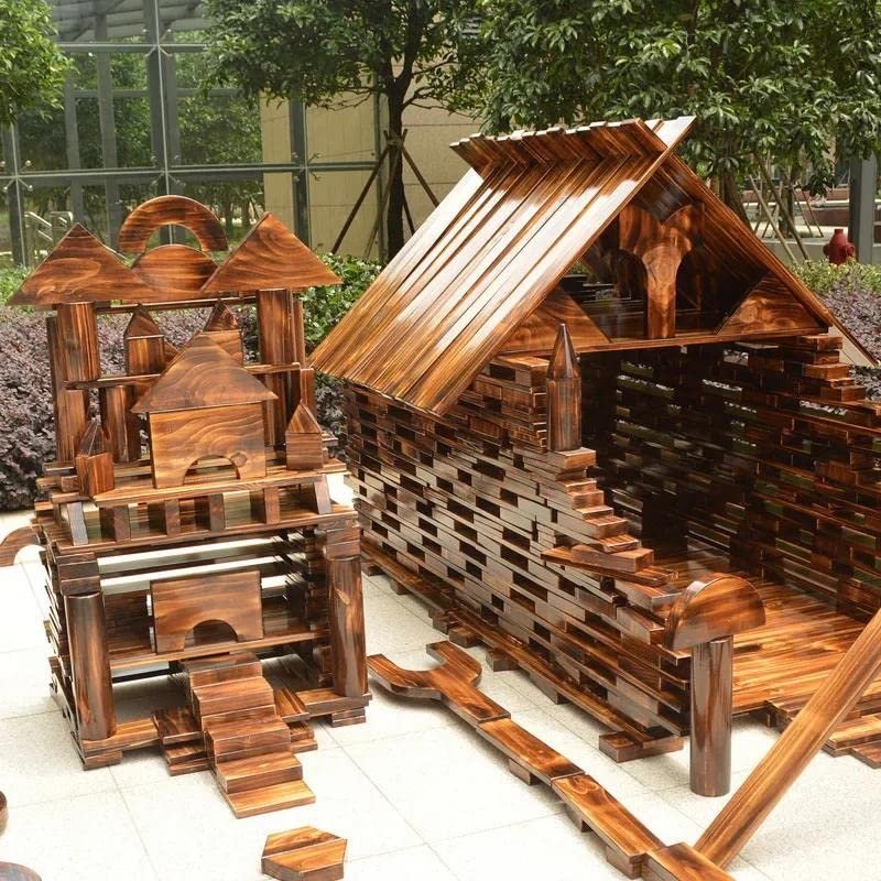 Mega Outdoor Carbonized Wooden Building Blocks Set 54 pcs for Kids Toddlers 3-12, Giant Carbonized Outside Wooden Blocks Playset for Kindergarten Yard, Jumbo Blocks (Giant Set 3#: 46.9 lbs(21.3kg)