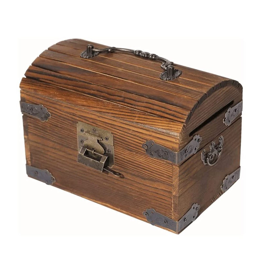 Wooden Piggy Bank Vintage Indestructible Money Banks Creative with Lock and Key Money Saving Box Birthday