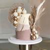50 PCS Boho Cake Toppers Mini Balls Cake Topper Various Dried Pampas Grass Cake Decor for Boho Home Wedding Cake Decoration (Grey White Gold) view 1