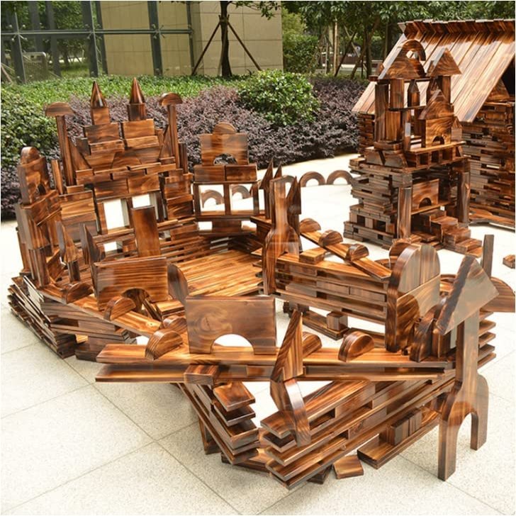 45 pcs Mega Outdoor Carbonized Wooden Building Blocks Set for Kids Toddlers 3-12, Giant Wooden Blocks Big Set for Kindergarten Yard, Jumbo Blocks (Jumbo Set 1#: 34 lbs (15.5kg)