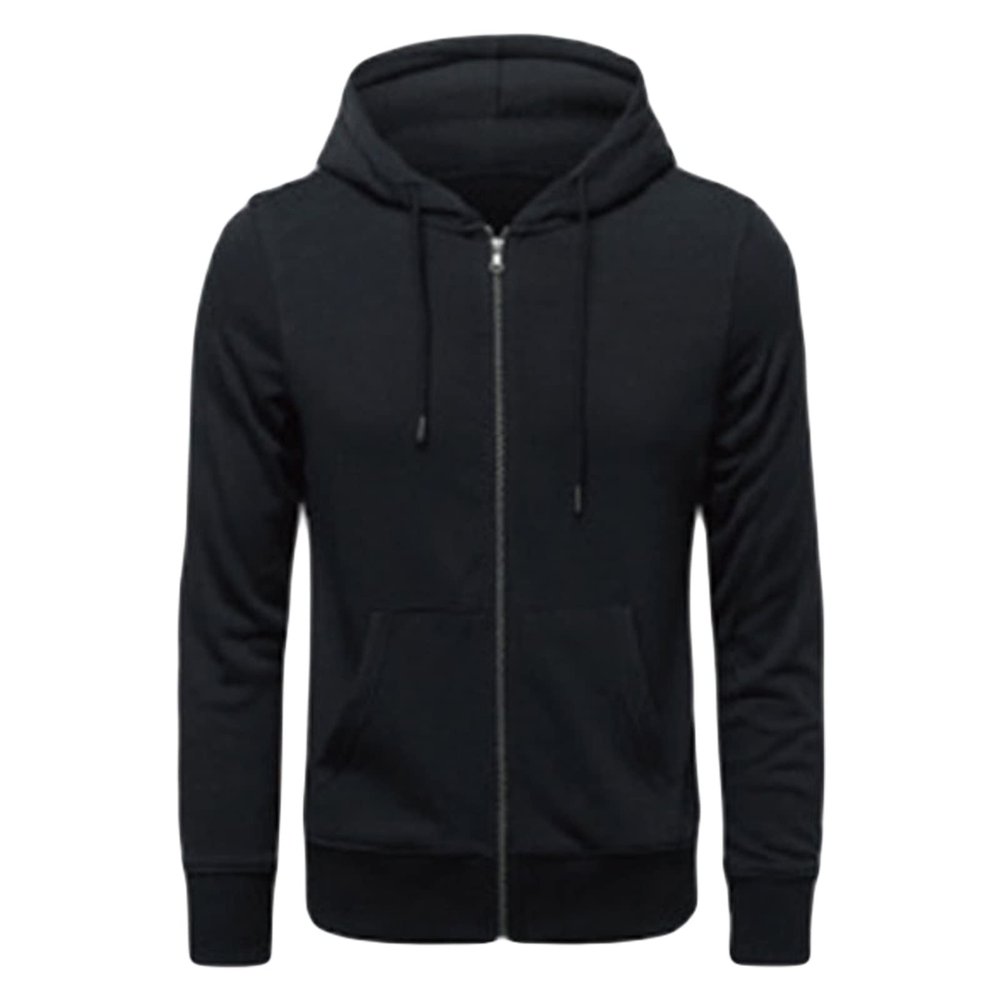 Maiyifu-GJ Men's Full Zip Long Sleeve Hoodies Lightweight Slim Fit Solid Color Hoodie Hooded Sweatshirt With Kanga Pocket (Black,Small)