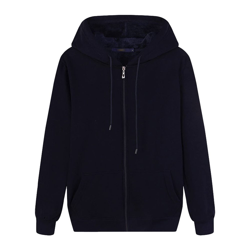 Maiyifu-GJ Men Full Zip Long Sleeve Hoodies Fleece Slim Fit Solid Color Hoodie Winter Warm Hooded Sweatshirt With Kanga Pocket (Dark Blue,Medium)