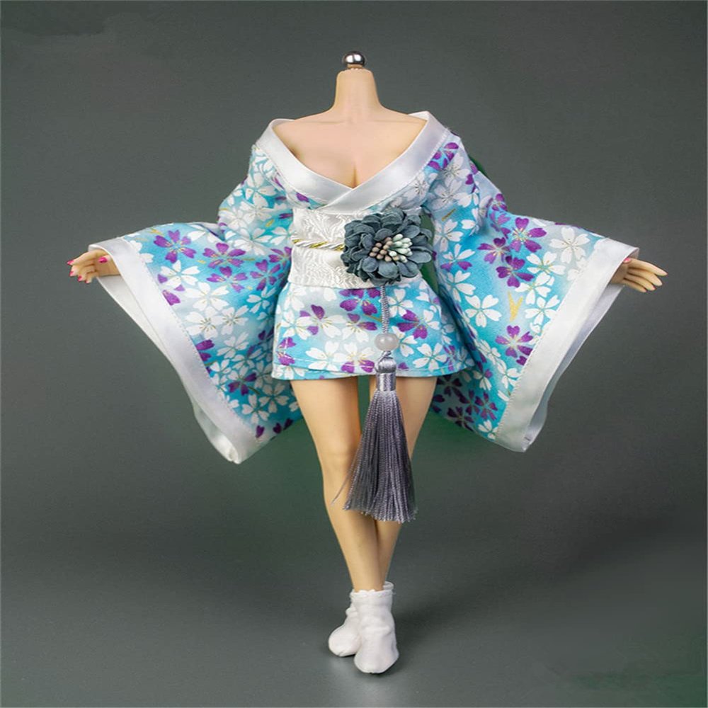 Fremego 1/6 Scale Female Clothes, Japanese Kimono Bathrobe Dress Costume Clothing for 12inch PH TBL JO Action Figure Body (D-Short Version)
