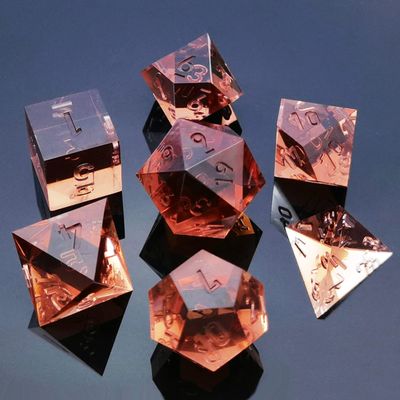 Bescon Crystal Clear (Unpainted) Sharp Edge DND Dice Set of 7, Razor Edged Polyhedral D&D Dice Set for Dungeons and Dragons Role Playing Games, Coffee Color