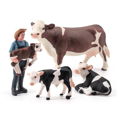 LC JoyCre Realistic Cows Toys for Kids 4pcs Simmental Cow Holstein Calf Lying Calf Cake Topper Farm Animal Set Deco Collection School Gift for Toddlers