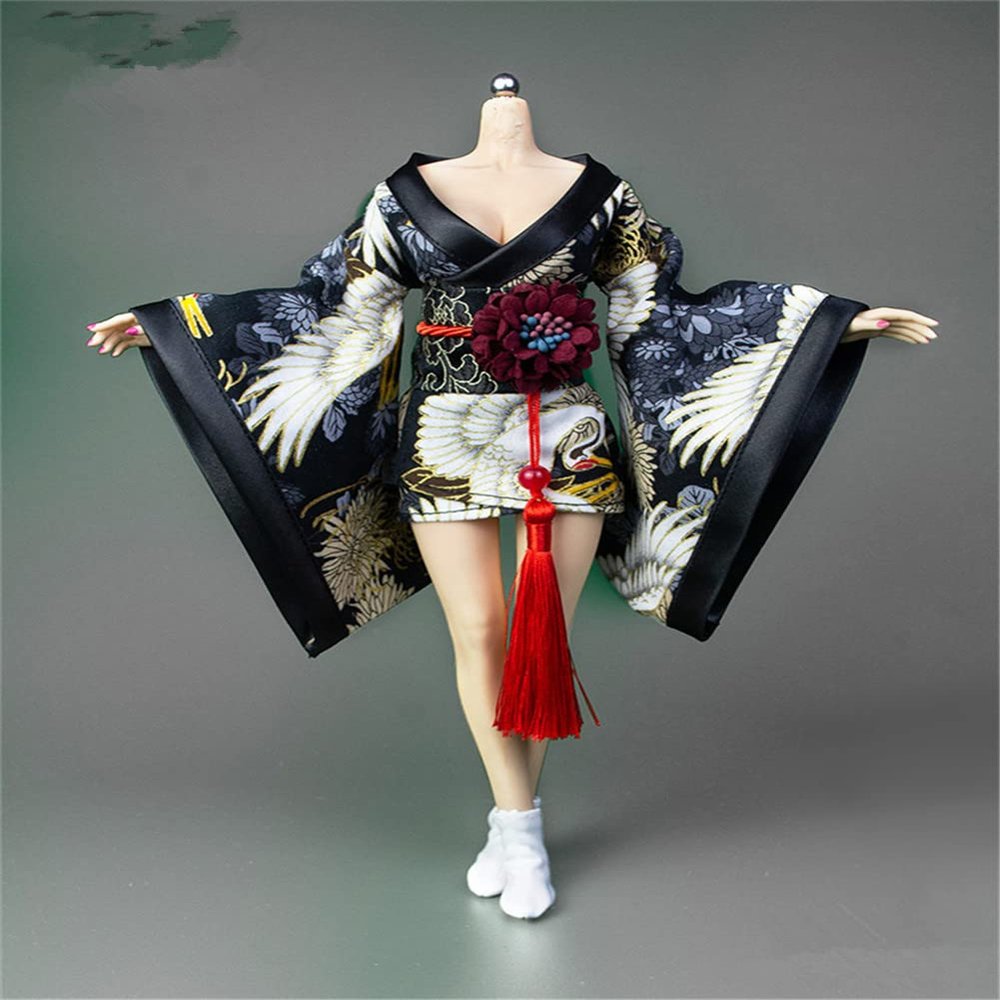 Fremego 1/6 Scale Female Clothes, Japanese Kimono Bathrobe Dress Costume Clothing for 12inch PH TBL JO Action Figure Body (G-Short Version)