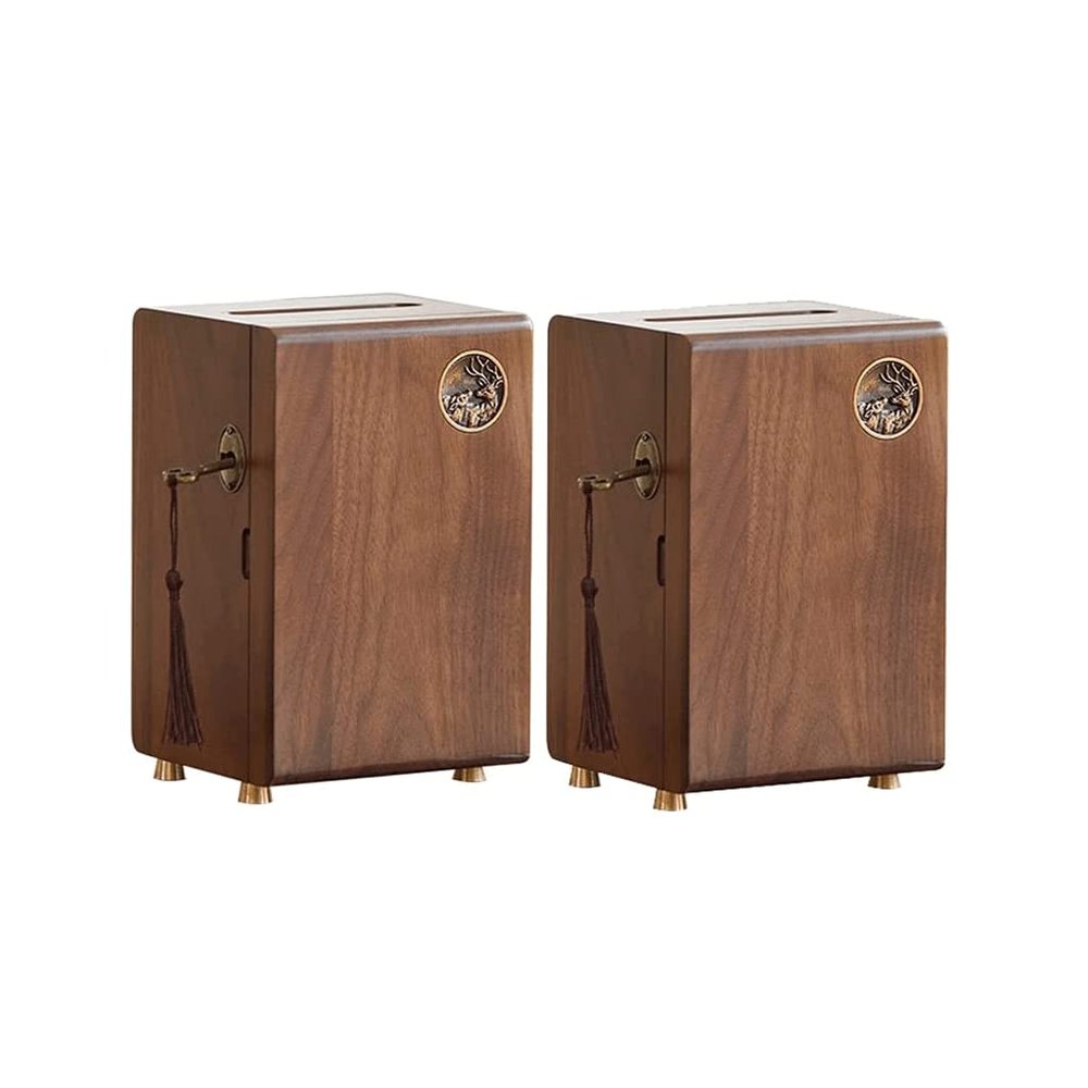 Retro Money Banks Black Walnut Wood Piggy Bank Large Capacity Unbroken Coin Can with Bronze Key Money Box Home Decoration