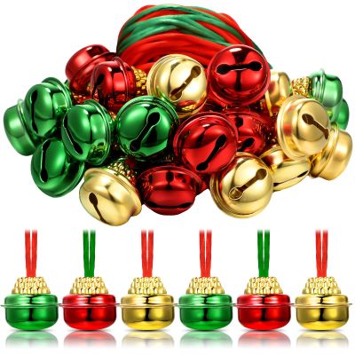 30 Pcs Christmas Bell Necklaces Red Green Gold Christmas Holiday Necklaces Christmas Hanging Bells Crafts for Xmas Holiday Party Supplies Favors Decorations Accessories Stocking Stuffers