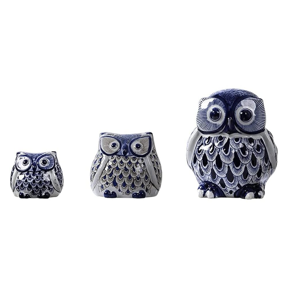 Set of 3 Money Banks Blue and White Ceramic Piggy Bank Creative Fun Cute Coin Counter Jar Large Capacity Great Toy Gift