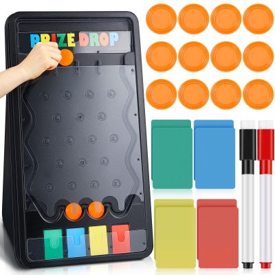 25 x 14 Inch Prize Drop Board Foldable Stand Disk Drop Board Game Customizable 4 Slots with 12 Pucks 8 Colored Paper and 2 Marker for Carnival Tradeshow Party (25 x 14 Inch)