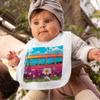 Flower Design On Hippie Bus Baby Bibs - Printed Baby Feeding Bibs - Graphic Bibs for Eating view 2