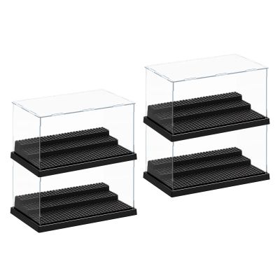 AELS 3-Level Acrylic Display Case Set, Dustproof Showcase for Collection, Clear, Removable (Black - 4 Packs)