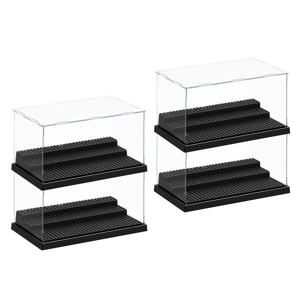 AELS 3-Level Acrylic Display Case Set, Dustproof Showcase for Collection, Clear, Removable (Black - 4 Packs)