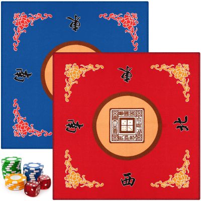 2 Pcs Mahjong Mat Mahjong Table Cover Non-Slip Noise Reduction Gaming Mat for Poker Board Tile Games Dominoes Party Festival Reunion 30.7 x 30.7 Inches(Blue, Red)