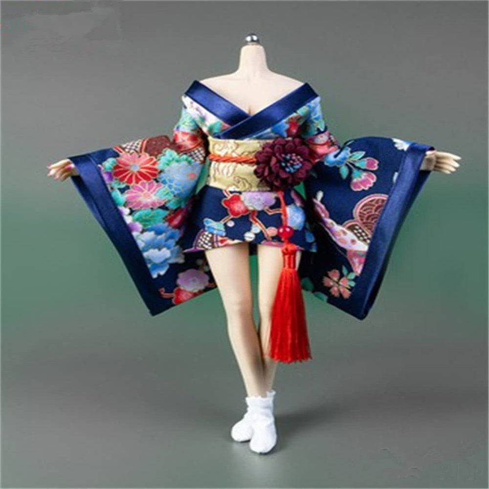 Fremego 1/6 Scale Female Clothes, Japanese Kimono Bathrobe Dress Costume Clothing for 12inch PH TBL JO Action Figure Body (F-Short Version)