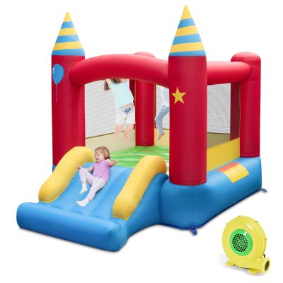 GLACER Inflatable Bounce House, 2-in-1 Kids Inflatable Castle w/Large Jumping Area, Slide, Carrying Bag, Repair Kit, Stakes, Indoor Outdoor Jumping Bouncer for Lawn, Yard, Park (with 550W Air Blower)