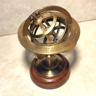 Karv Instruments Antique Brass 6" Decorative Armillary Sphere Globe Astrolabe Zodiac Engraved Celestial Globe Wooden Base