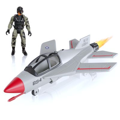 Lollipop United States Air Force Sky Raider Fighter Jet Toy Airplane with Pilot & Missile - Realistic Military Aircraft & Soldier Action Figure - Bomber Plane Model for Kids 3+