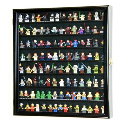 Large 110+ Minifigures Display Case Cabinet for Miniatures / Figurines / Mini Figures (Black)