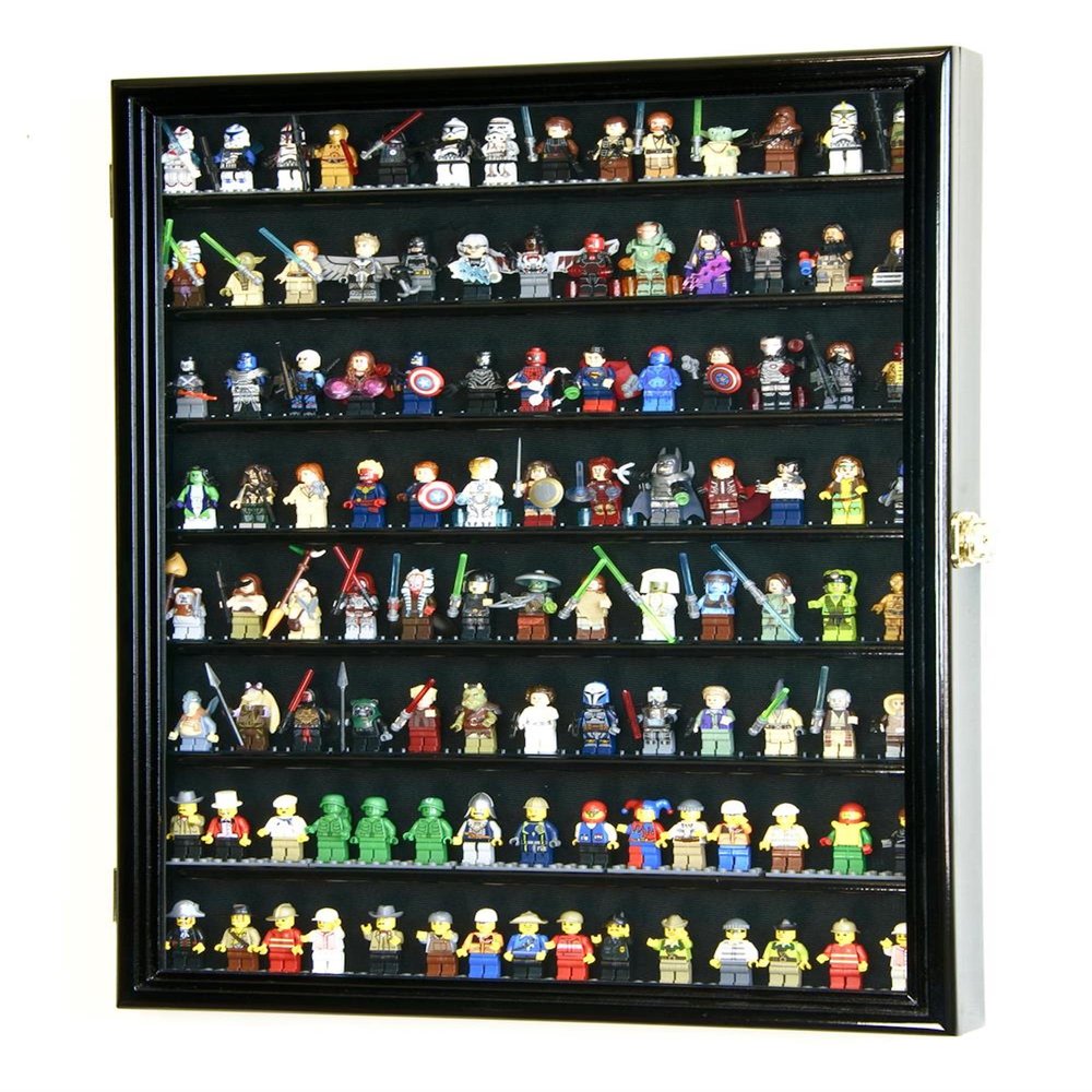 Large 110+ Minifigures Display Case Cabinet for Miniatures / Figurines / Mini Figures (Black)