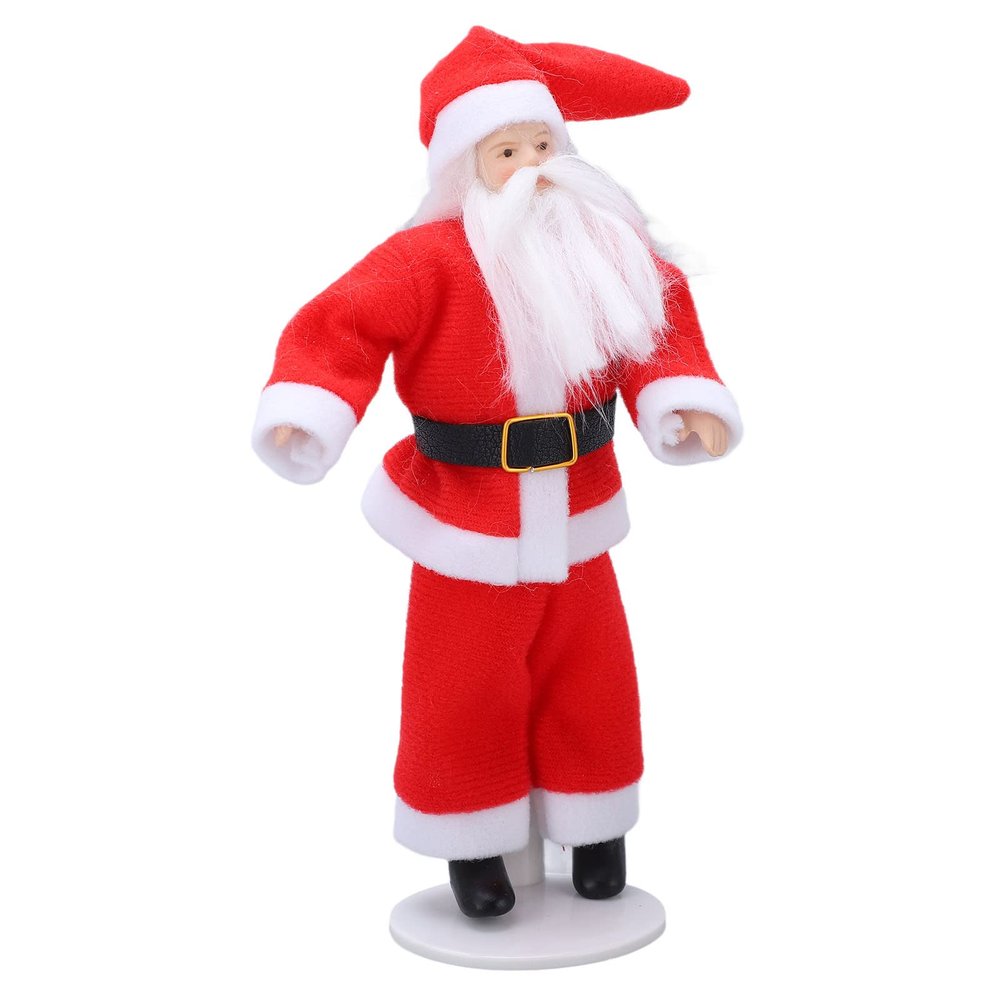 Ceramic Santa, Dollhouse Father Christmas Miniature with Rotatable Joints and Stand Base for 1:12 Scale Decorations