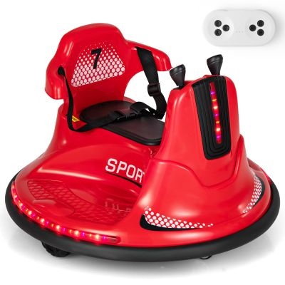 Costzon 12V Kids Ride On Bumper Car, Electric Bumper Car w/Dual Joysticks, Remote Control, 360 Spin, Slow Start Function, LED Lights & Fun Music, Adjustable Safety Belt, Soft Bumper (Red)