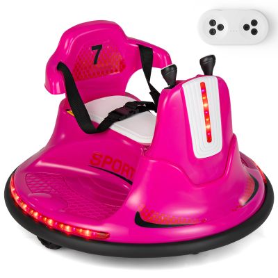 Costzon 12V Kids Ride On Bumper Car, Electric Bumper Car w/Dual Joysticks, Remote Control, 360 Spin, Slow Start Function, LED Lights & Fun Music, Adjustable Safety Belt, Soft Bumper (Pink)