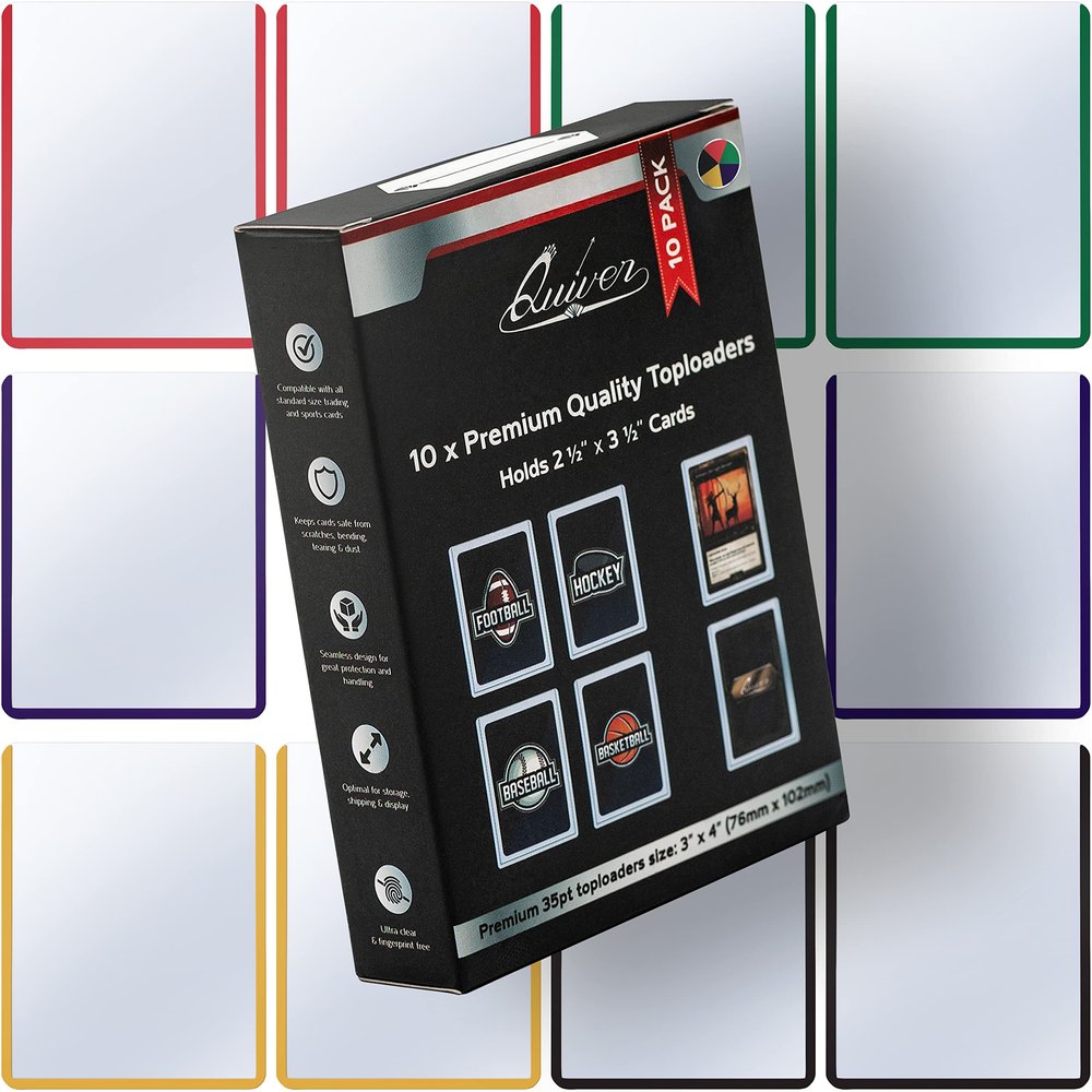 Quiver Time Premium 3x4 Top Loaders for Cards - Durable 35pt Toploaders Hard Plastic Card Sleeves Card Holder for Sports, Baseball, Football & TCG Cards (10 pcs, Multicolor)