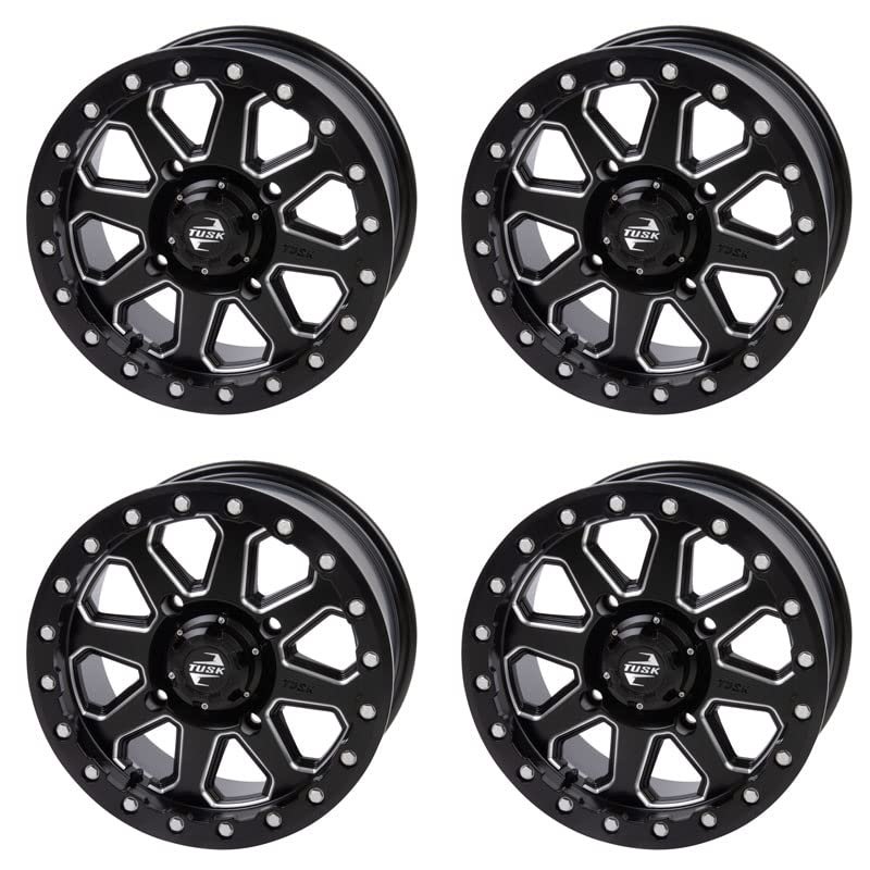 (4 Pack) 4/137 Tusk Uinta Beadlock Wheel 15x7 5.0 + 2.0 Milled/Black For Can-Am Maverick X3 X RC Turbo RR 72 Inch 2020-2024