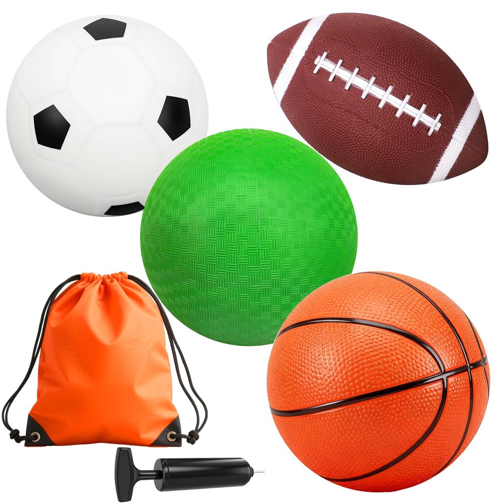 8 Inch Toddler Sport Balls Toys Set, Mini Basketball, Kids Dodgeball for Outdoor, 8" Small Soccer for Indoor Hoop Sets, Beach Pool Balls Stocking Stuffer Gift for Boys Girls(4 PCS with Carry Bag)