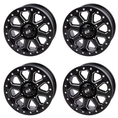 (4 Pack) 4/137 Tusk Uinta Beadlock Wheel 15x7 4.0 + 3.0 Milled/Black For Can-Am Maverick X3 X RC Turbo R 72 Inch 2018-2019